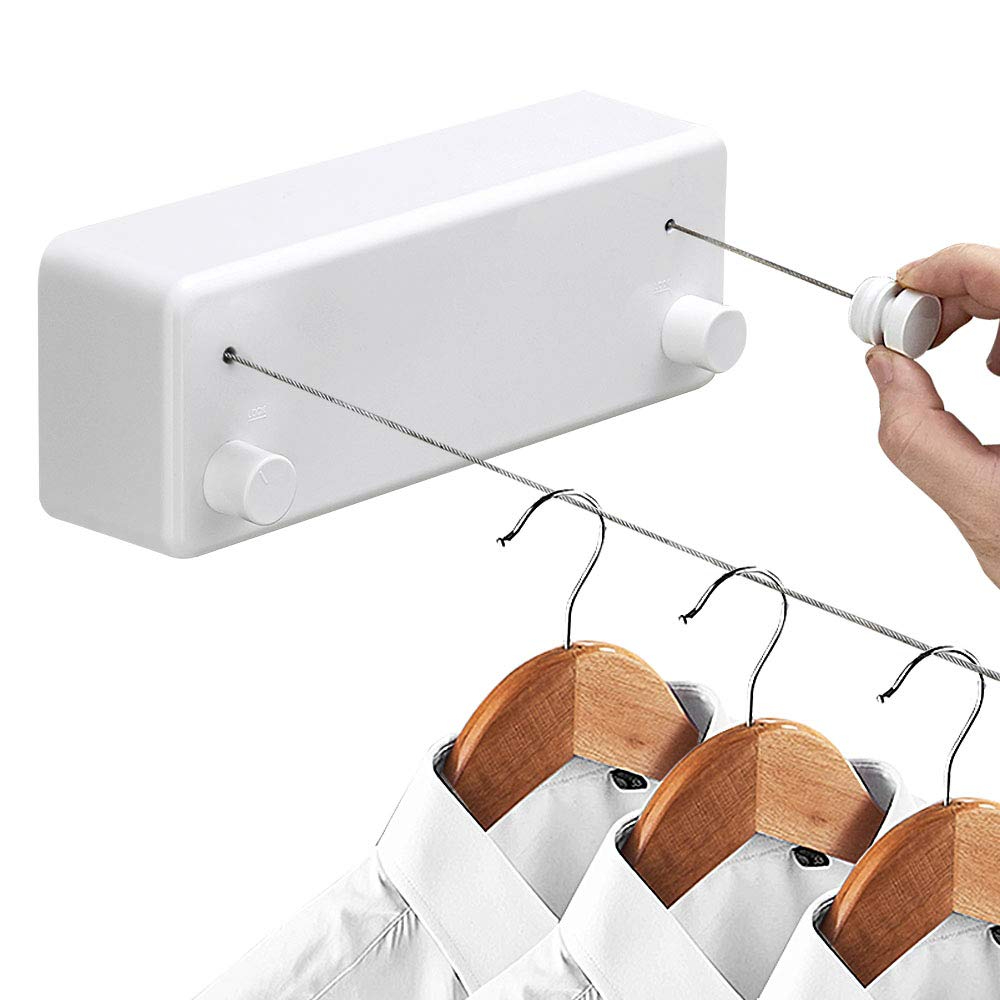 Retractable Clothesline ABS case+Aluminum Dryer with Adjustable Stainless Steel Double Rope String Hotel Style Heavy Duty,Wall Mounted Method, 4.2m