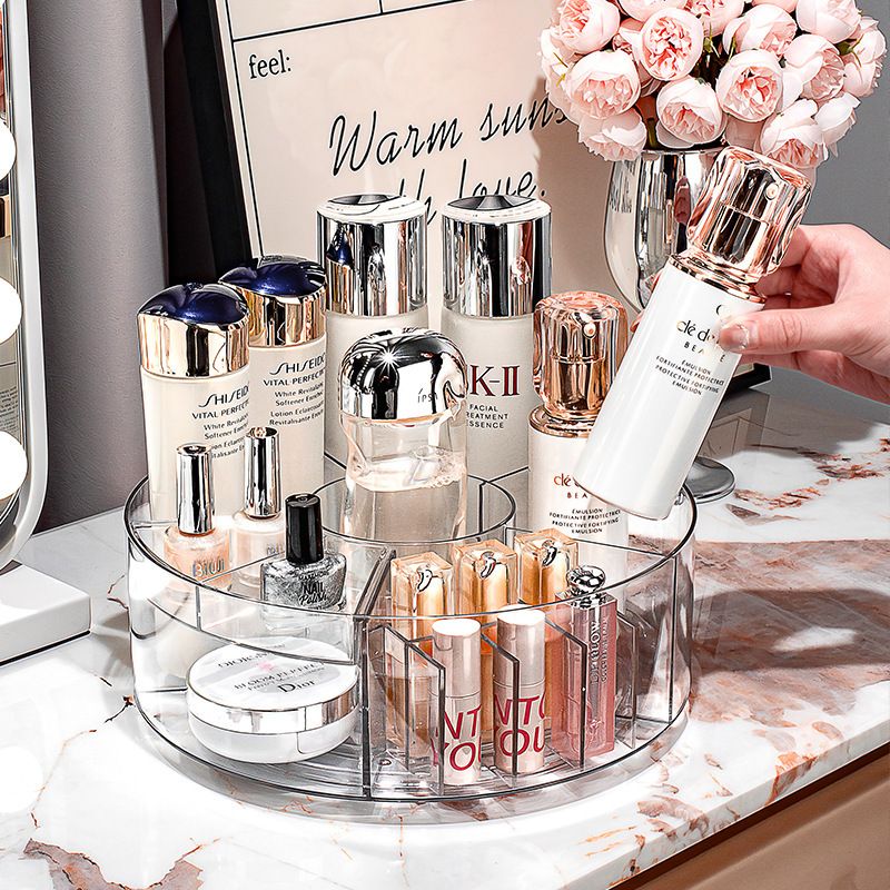 Rotary Cosmetic Storage Box Transparent Large Capacity Storage Turntable Desktop Dressing Table Skin Care Perfume Storage Rack
