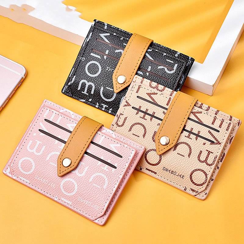 k3245 Fashion Letter Printing Thin Credit Card Holder PU Leather Slim Women Short Wallet Small Money Purse Multi-Slot Card Case Cover