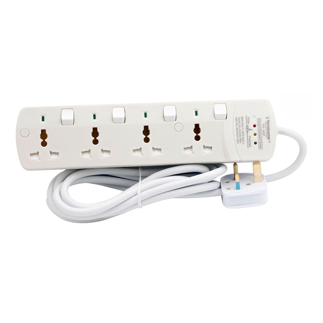 4-Way Universal Power Extension Socket with Surge Protection & 3M Cable