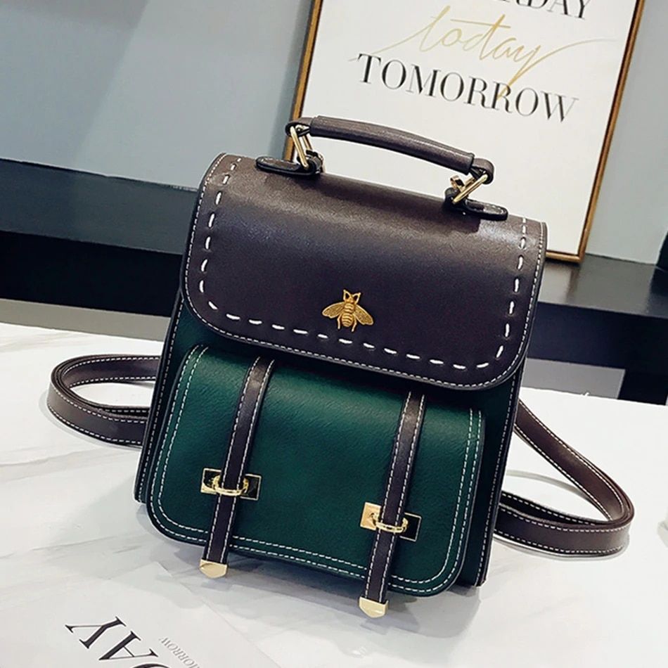 Fashion Women Panelled Backpack Trendy Female Little Bee Handbas School Bas for Girl Desin Quality Vintae Travel