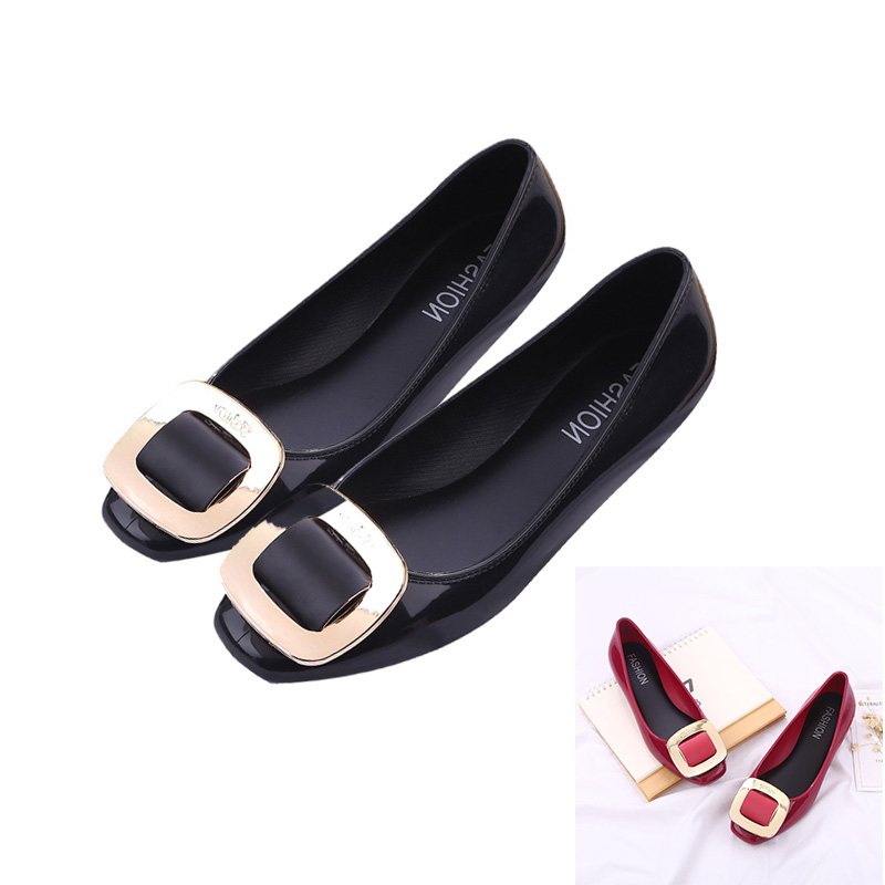 New Square Buckle Flat Bottom Fashion Shallow Mouth Mother Women's Shoes Low-top Single Shoes Korean Casual Soft Bottom Non-slip Ladies Shoes
