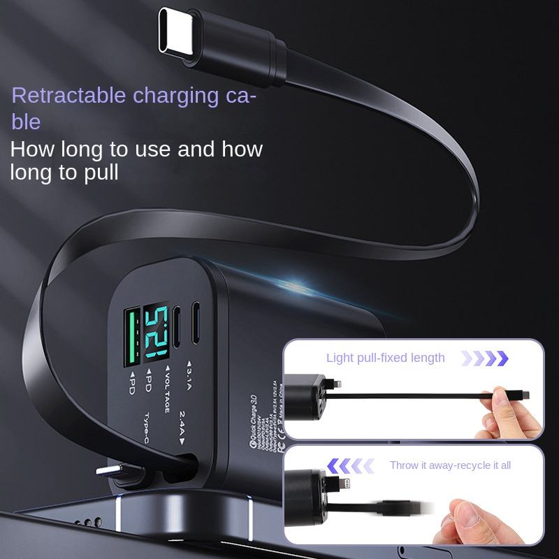 Retractable Car Charger, 69W USB C Car Accessories Adapter for iPhone 16 USB C Charger Fast Charging, Fathers Day for Gifts, Travel Essentials Gifts for Women Men, for iPhone 16 15 14 13 12