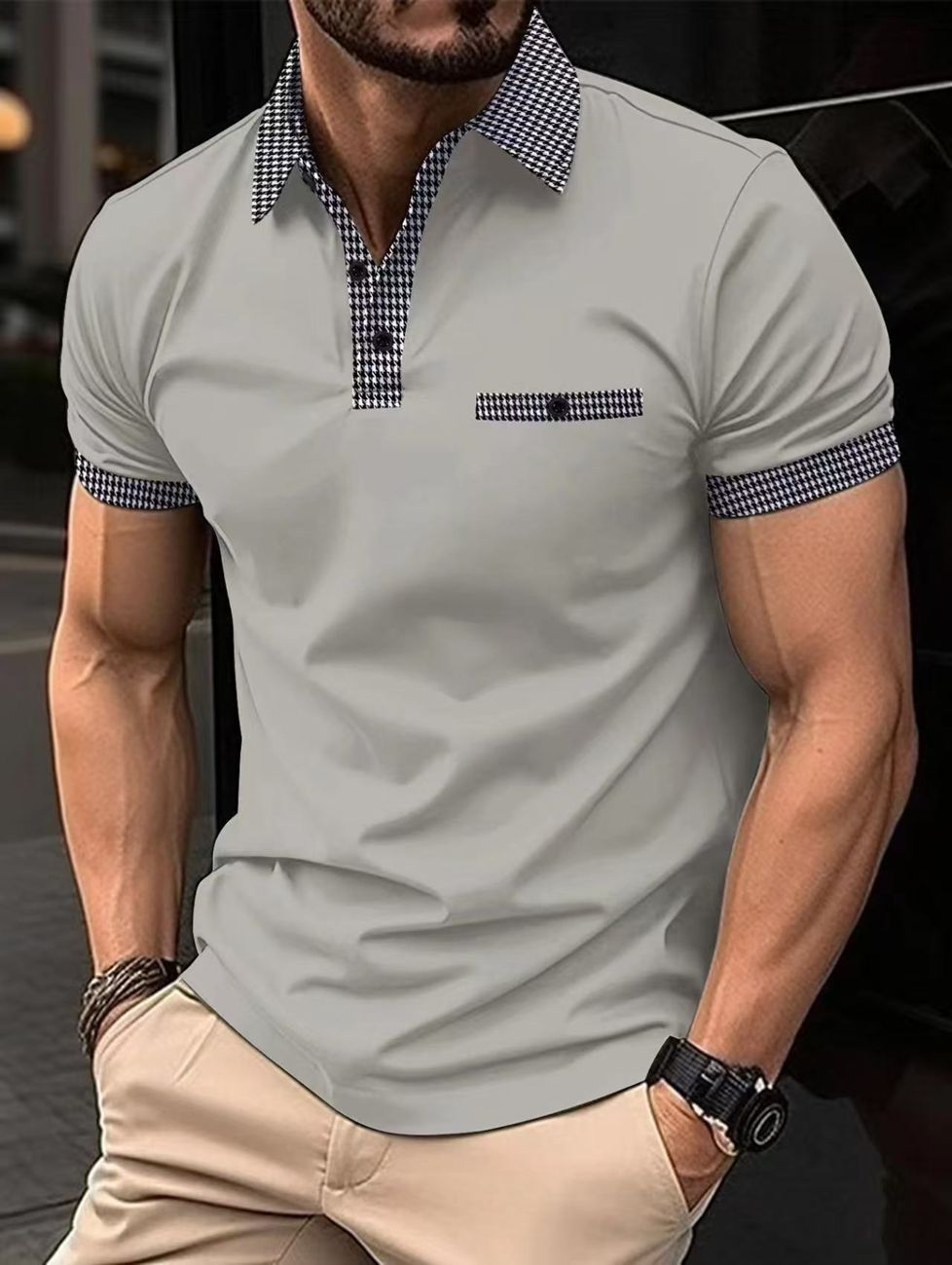 Men's short-sleeved POLO shirt button-down sports shirt