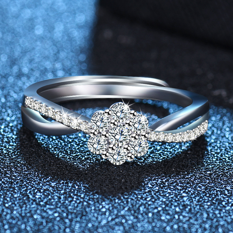 J38 Women's Micro Set Diamond Ring Moissanite Flower Opening Adjustment Ring