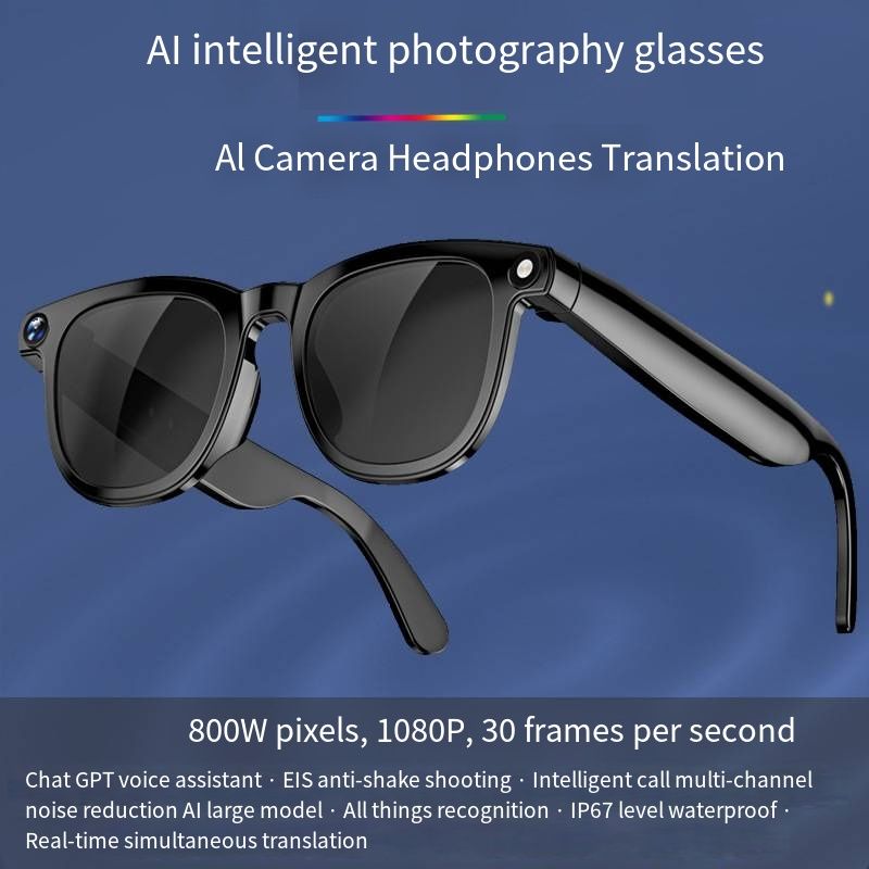 - AI Smart Glasses with 8MP HD Camera, Hands-Free Photo & Video Recording, Object Recognition, Lightweight Smart Eyewear Compatible with Android iOS