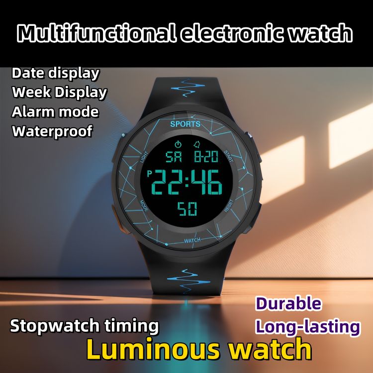 Wrist Watch Waterproof luminous electronic watch Multi functional sports watch CRRSHOP men women Trendy and minimalist watch waterproof Durable to fall Date display Stopwatch timing Alarm mode 