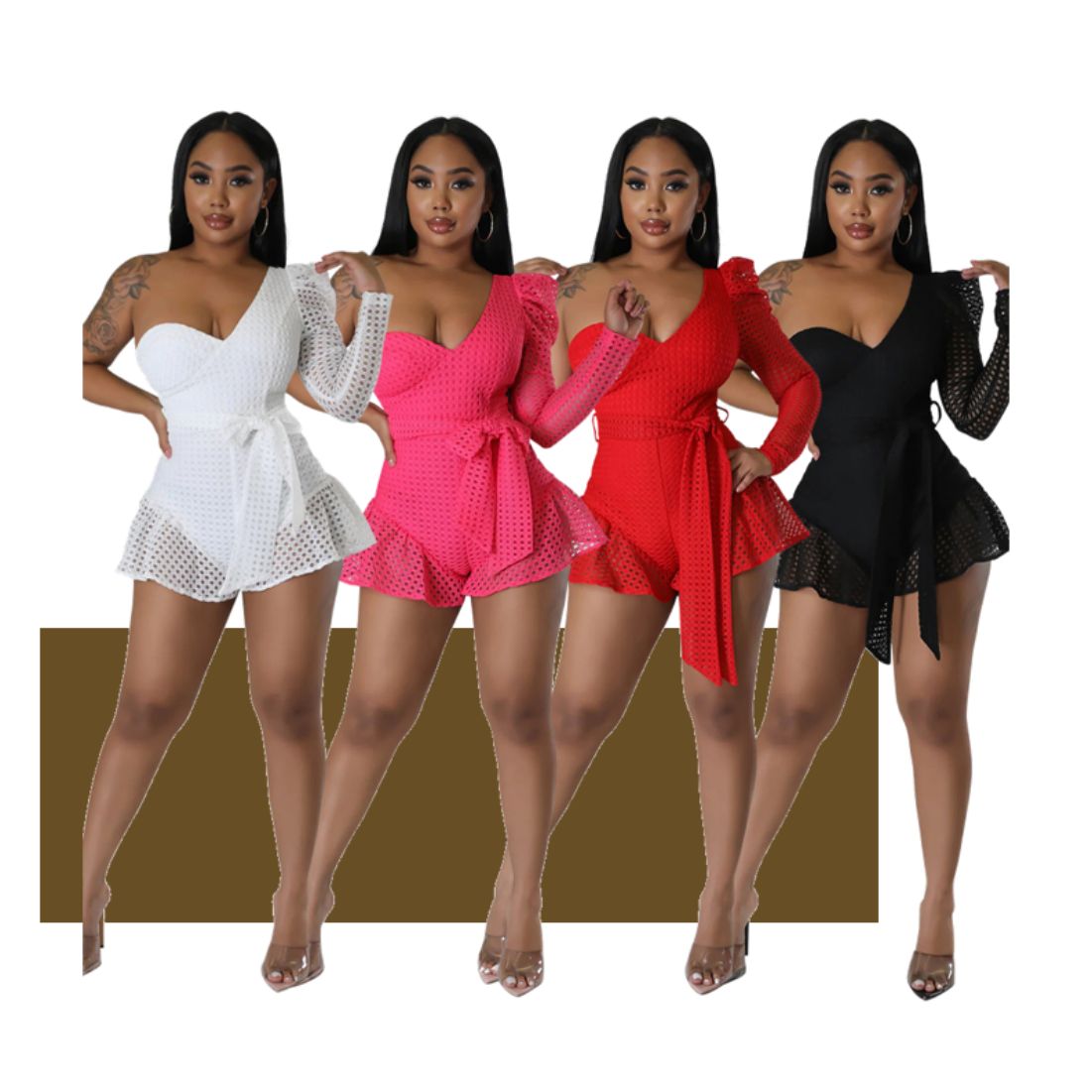 Sexy diagonal shoulder solid color jumpsuit women's casual micro-flared pants shorts fashion party bar performance skirt female lady ladies woman women suit set one-piece