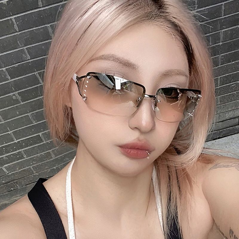 8027 Men's and Women's New Fashion Rimless Rectangular Sunglasses Outdoor Cycling Sunglasses