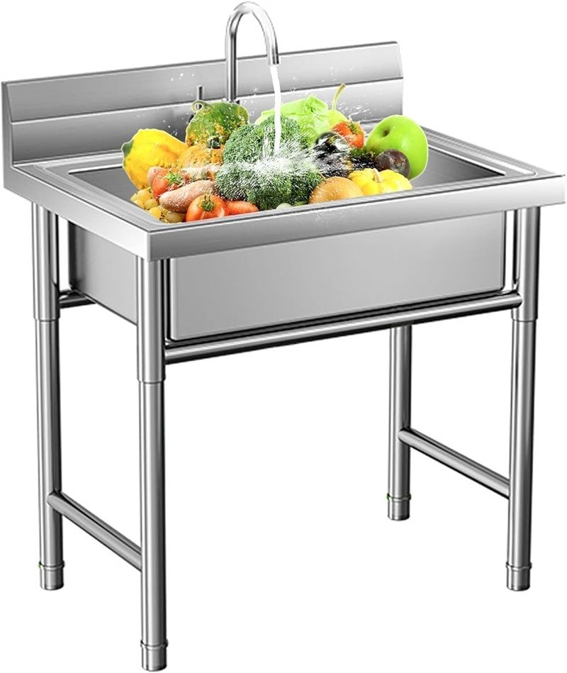 Wannilen Stainless Steel Utility Sink Free Standing with Faucet & Legs for Laundry Room, Kitchen, Restaurant, Garage, Outdoor Garden, Backyard, Industrial - Fregadero para Patio Exterior, 20 Inch