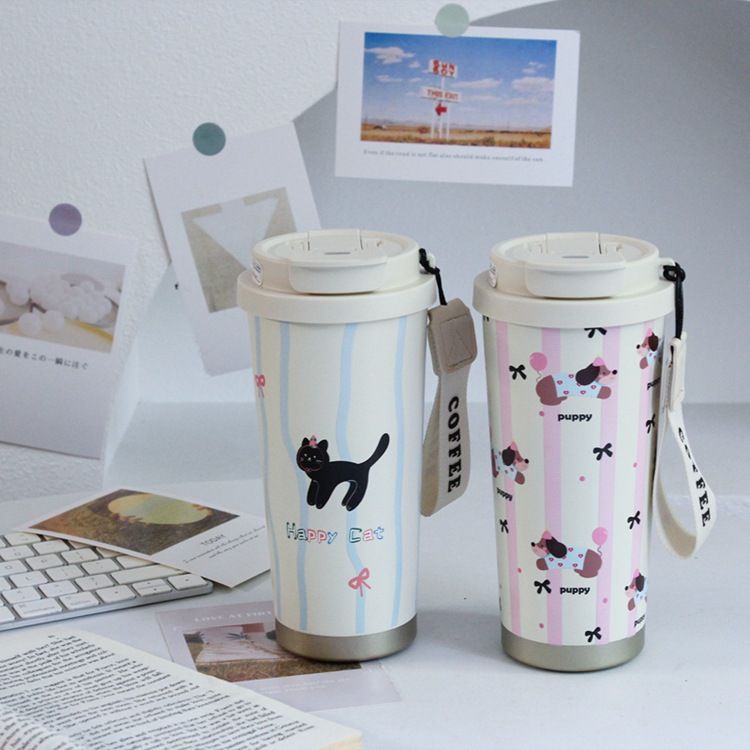 Burst dachshund dog thermos cup Girl 2024 new high appearance level ceramic inner bladder coffee water cup birthday gift 500ml CK-4318