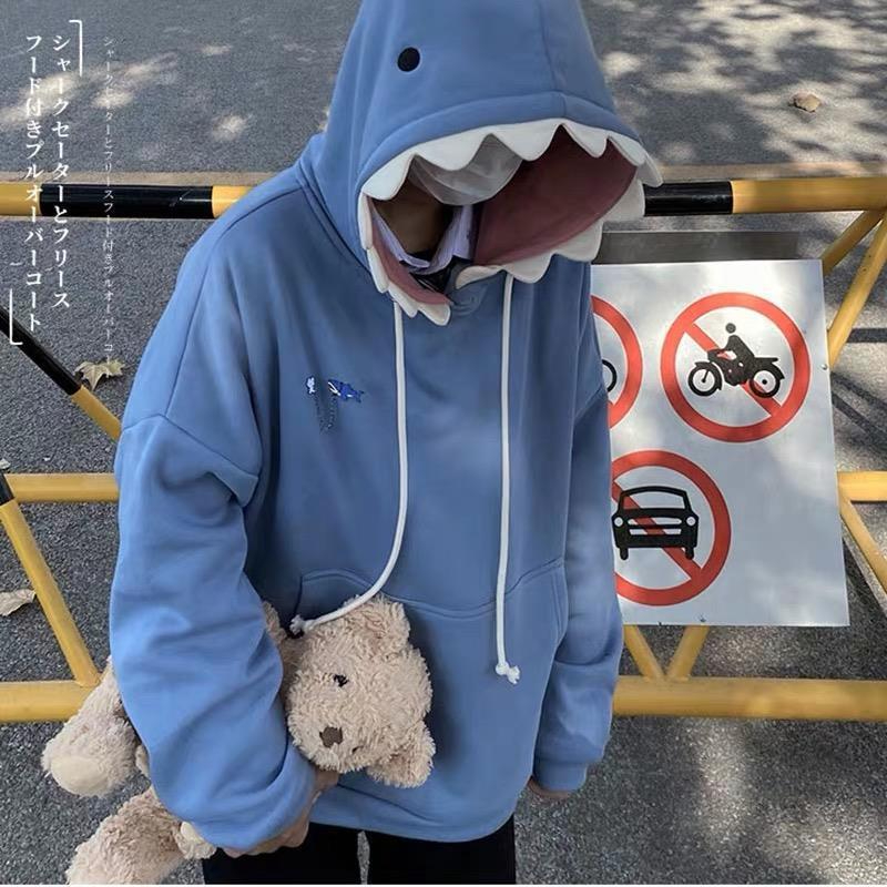 YHS Women's Winter New Shark Hat Cute Funny Top Hooded Loose Top