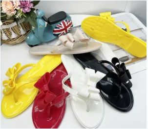 Slippers Women Sweet Bow Flip Flops Outdoor Non-Slip Beach Shoes Comfortable Sandals Summer Waterproof Solid Color
