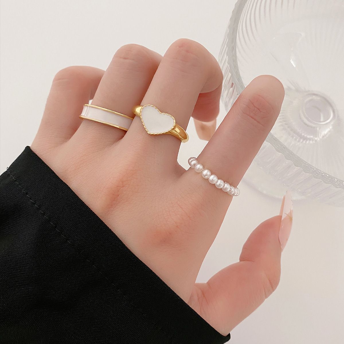 MS1637 Women's New Niche Drip Oil Ring Set Heart Shaped Alloy Ring