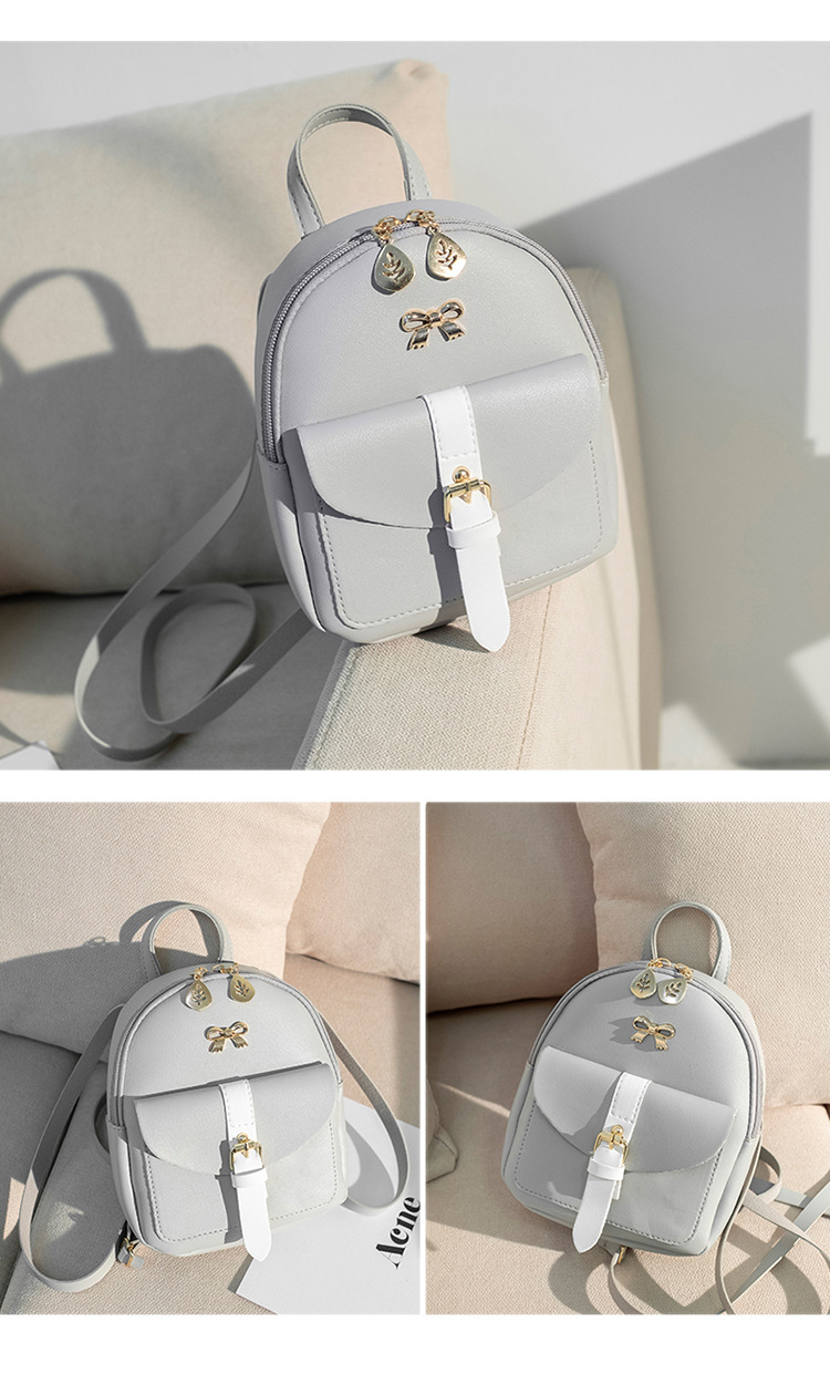 HWT05# Women's Mini Backpack Luxury PU Leather Kawaii Backpack Cute Graceful Bagpack Small School Bags for Girls Bow-knot Leaf Hollow