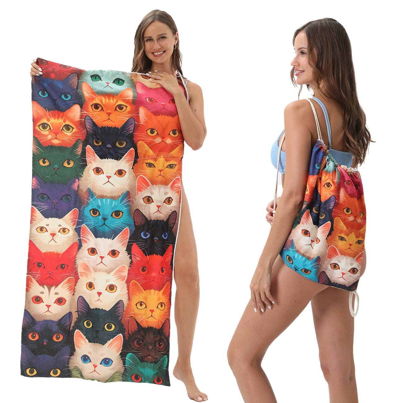 2 - in - 1 foldable beach towel, printed bath towel, all - in - one beach towel with a storage bag that can be folded and storedYTB-001-16