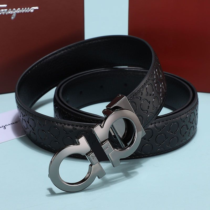 Men's Fashion Business Alloy Smooth Buckle Belt Casual Youth Genuine Leather Belt