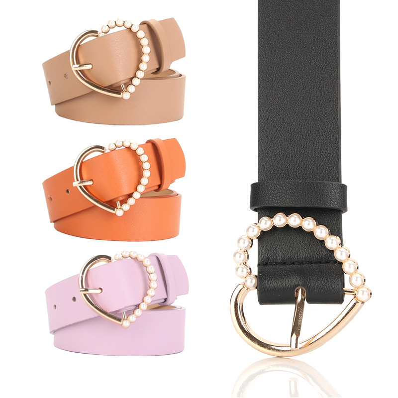 806 Fashion Leather Women Waist Belt Black White Belts for Jeans Dress Woman Pearl Buckle Waist Belt Ladies Fashion Belts