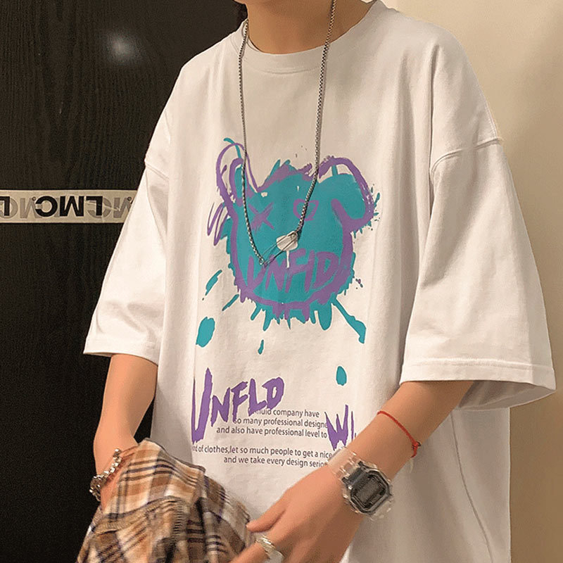 B164 Men's New Summer Creative Graffiti Short T-Shirt Loose Half-Sleeved Top