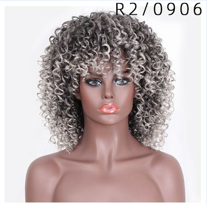 Short Hair Afro Kinky Curly Wigs With Bangs African Synthetic Ombre Glueless Cosplay Wigs For Black Women High Temperature