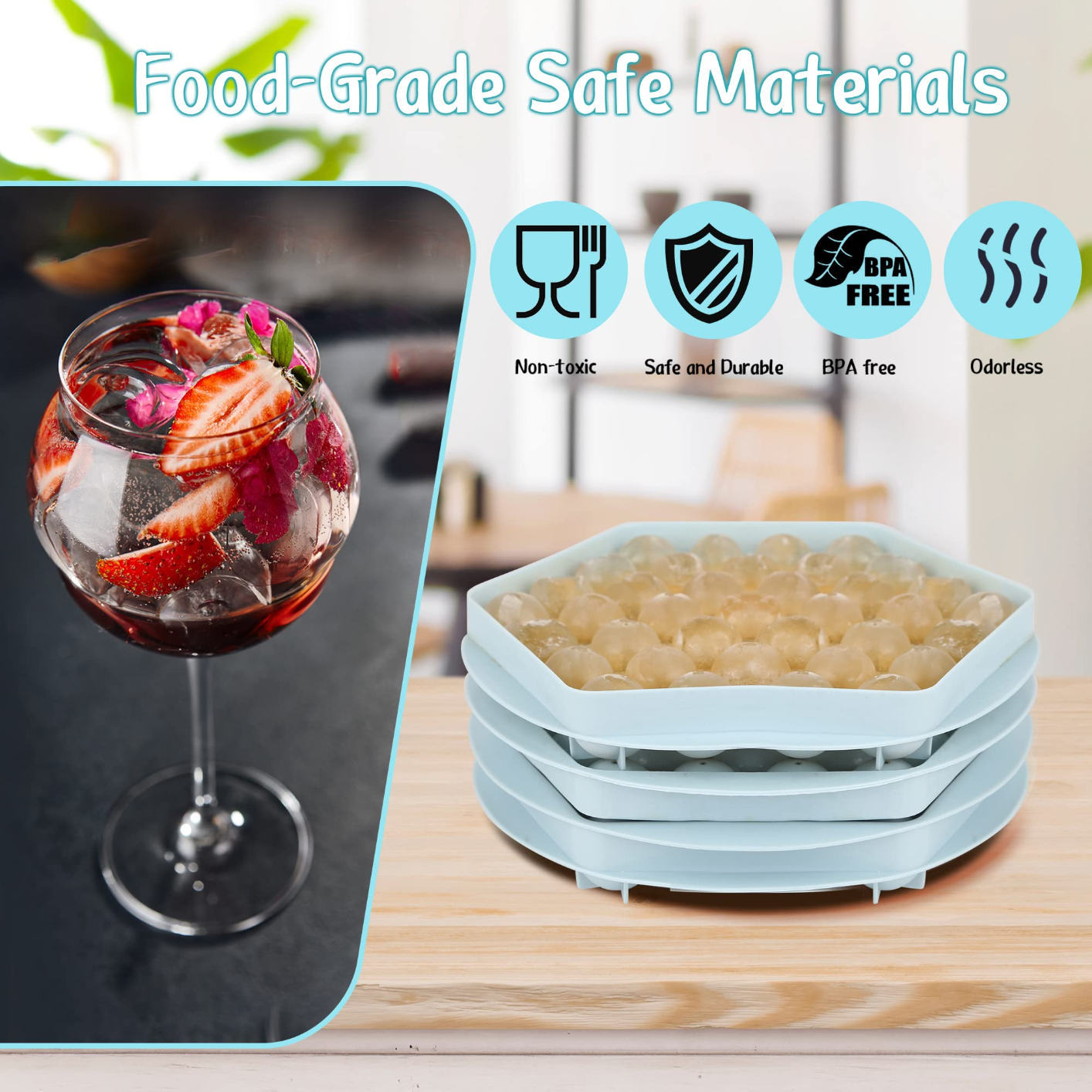 Hexagon Round Ice Cube Tray With Lid,Mini Circle Ice Ball Maker Mold for Freezer,37 PCS Sphere Ice Chilling Cocktail Whiskey Tea & Coffee