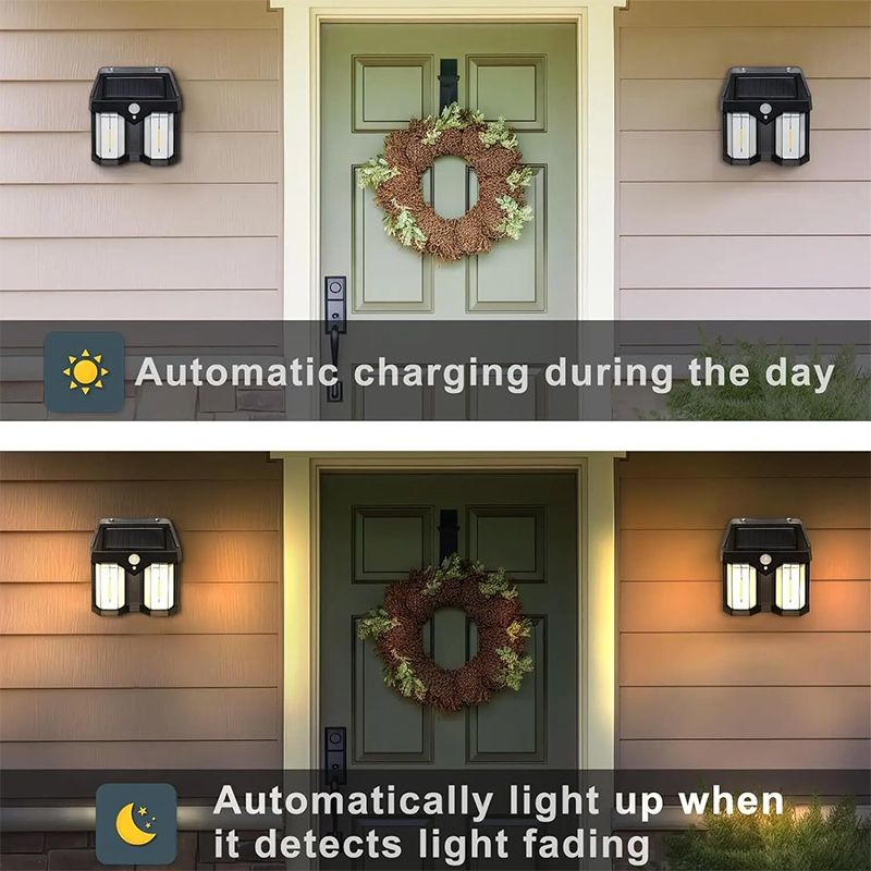 AUNONT LED Solar Outdoor Waterproof Wall Lamp Human Body Sensor Automatically Lighting at Dark PIR Motion Garden Wall Light Porch Lights Solar Wall Lights Outdoor Waterproof Motion Sensor Wireless Front Door Solar Garden Light