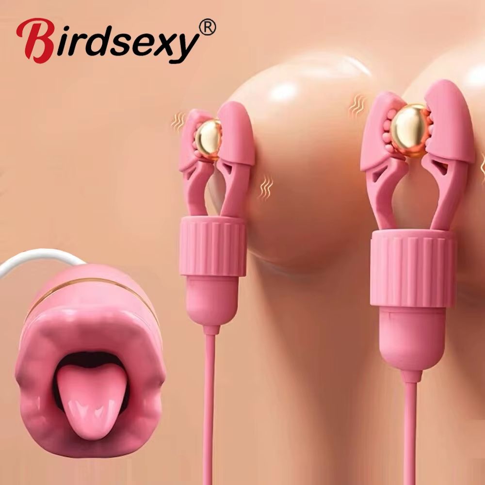 Sucking Vibrating Nipple Clamp Tongue Licking Vibrator For Women Breast Massage Labia Clitoris Clip Stimulation Massager Sex Toy