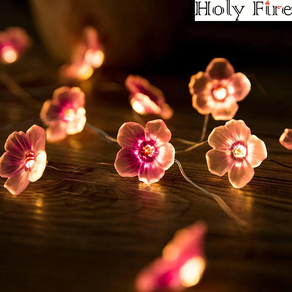 Holy Fire 20Leds 2m LED Lights Pink Cherry Blossom String Lights Christmas Holiday Party Decor Led Light Garland Sakura Hanging Light String