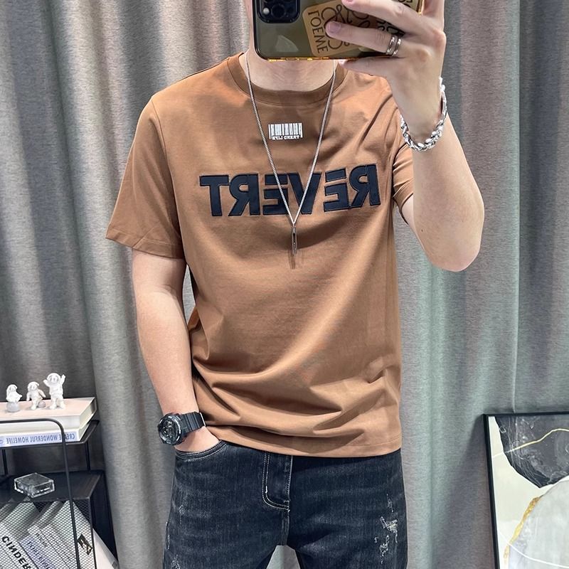2024 summer new letter print half-sleeve T-shirt casual trend all short sleeve T-shirt high-end men's top