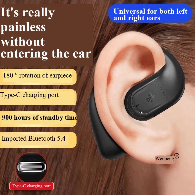New Open Ear Bluetooth Headset Air Conduction Bone Conduction Earhook Design Ultra Long Battery Life Single Ear Headphone Special for Driving
