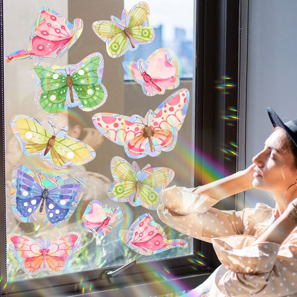 XC2326 3D Sun Catcher PVC Self Adhesive Glass Window Stickers Sunlight Colorful Butterfly Cat Rainbow Prisms Suncatcher Wall Sticker Home Decor

