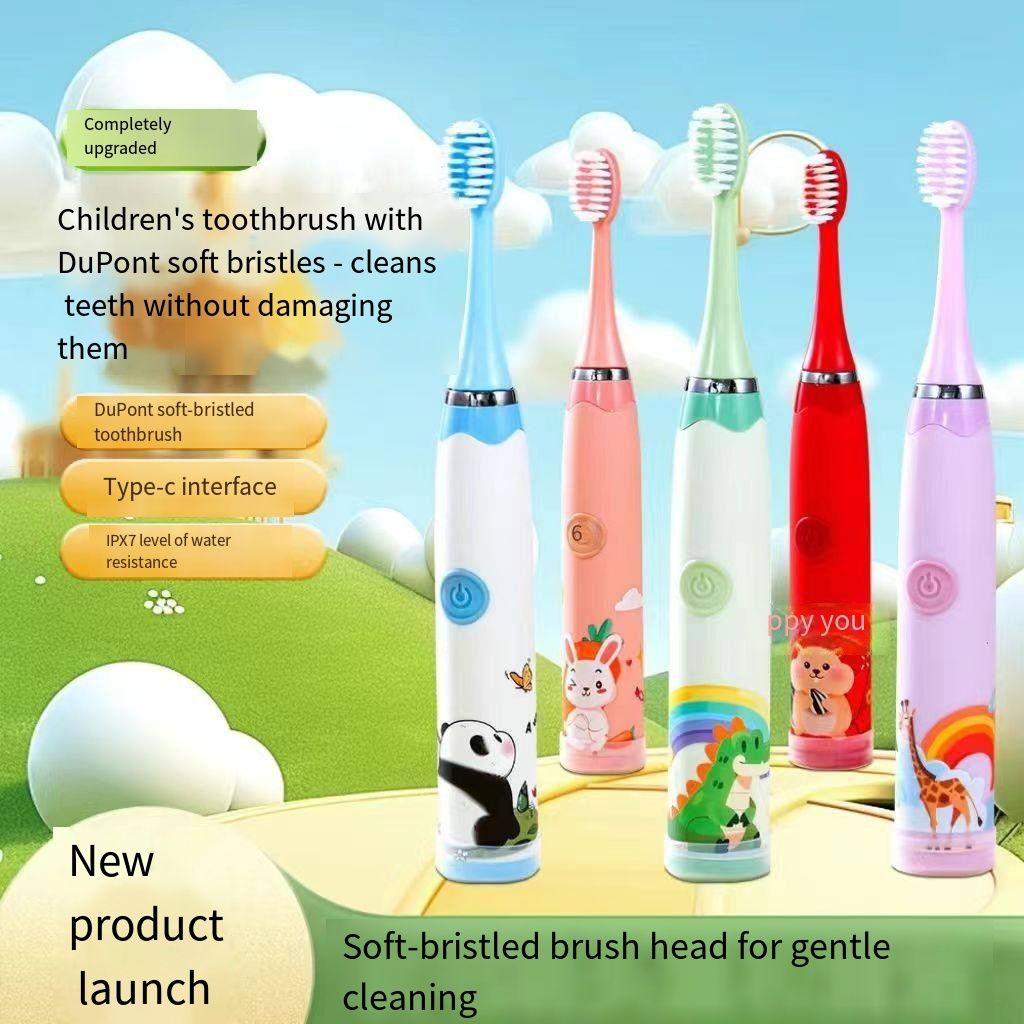 Automatic Rechargeable Kids Electric Toothbrush, Waterproof Gentle Gum Protection Toothbrush, High-efficiency Teeth Cleaning Toothbrush, Portable Oral Care Cleaning Tool for Toddler Baby Children Home Daily Use