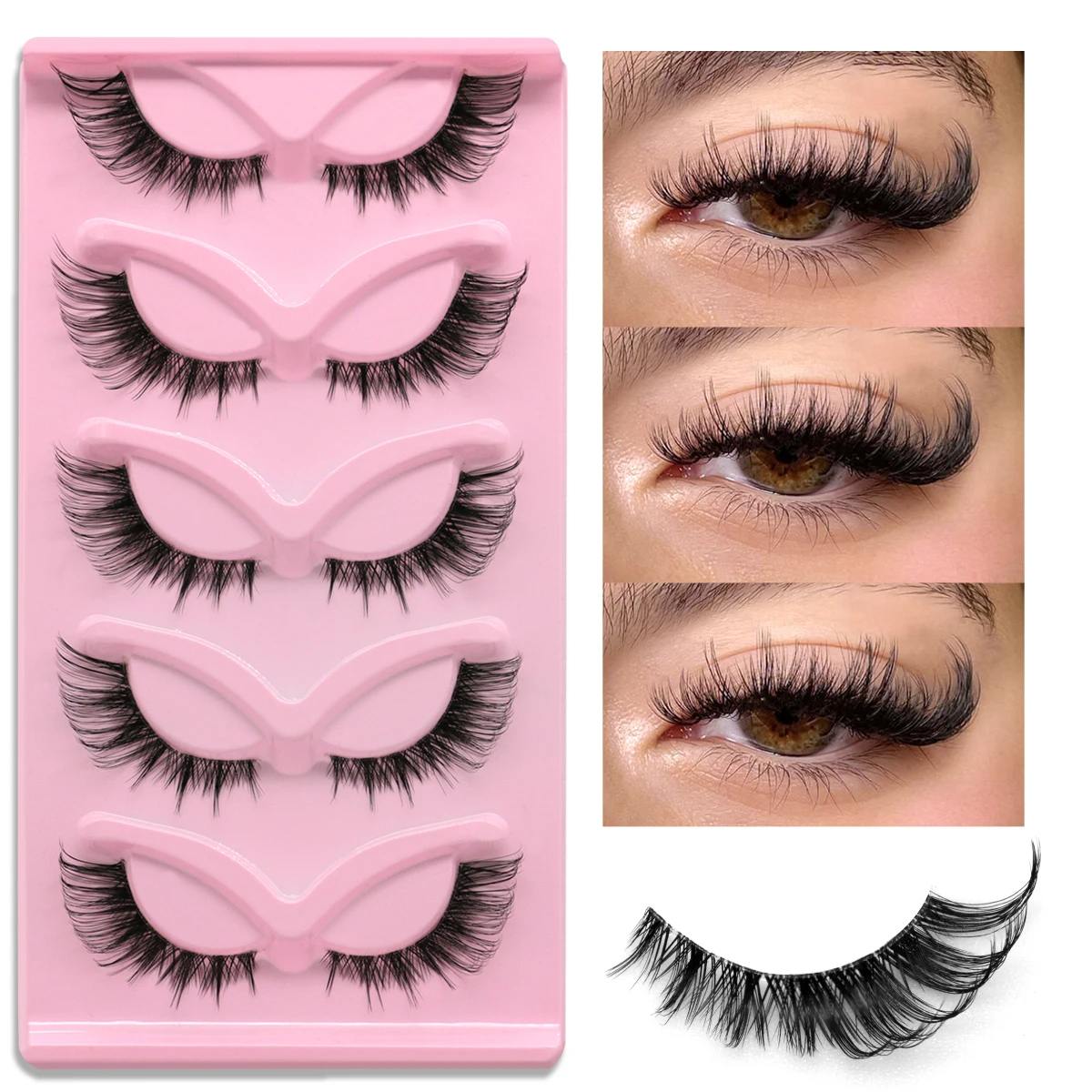 5 pairs Cat Eye Lashes Faux Mink Eyelashes Clear Band Lashes Natural Look Wispy Mink Eyelashes Full Strip Lashes
