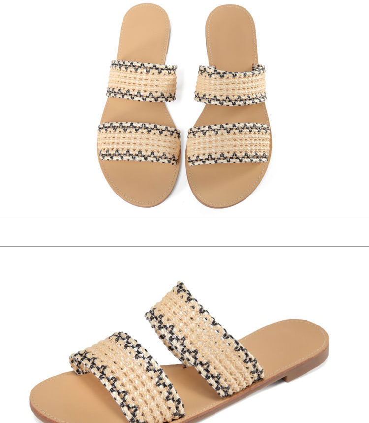PL0055 Women's Braided Slide Sandals Open Toe Two Strap Slip On Flat Sandals Casual Summer Shoes