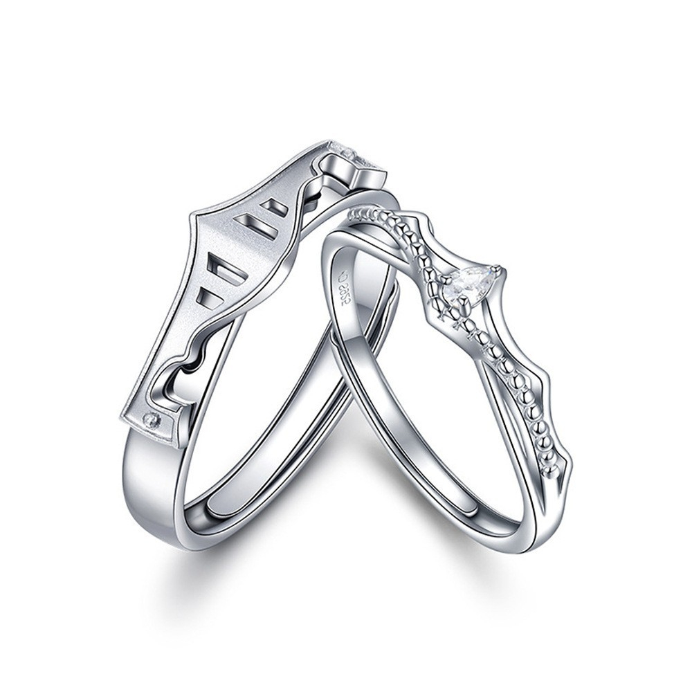 TL-128 925 Sterling Silver Couple Rings, Opening Adjustable Eternity Promise Engagement Wedding Statement Rings Simple Jewelry Gifts for Women Girls Men BFF