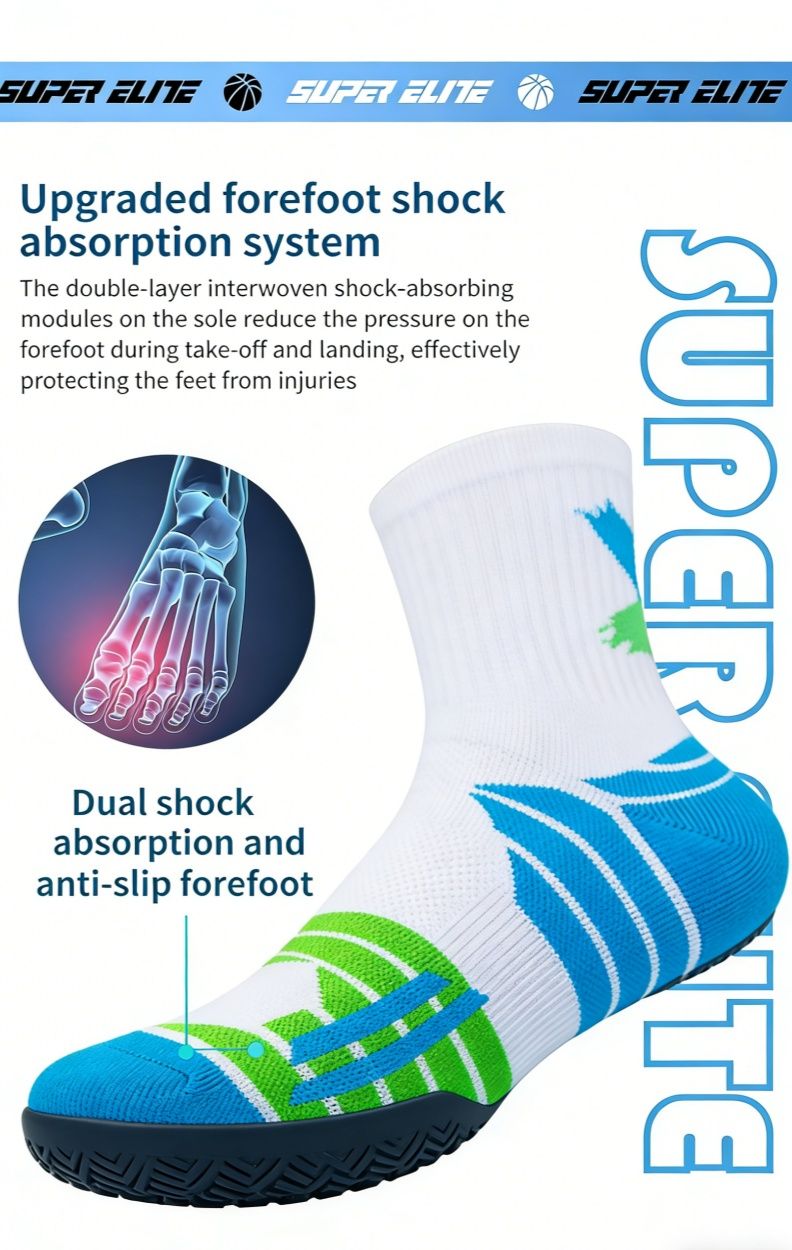 Men's High-Calf Marathon Running Socks, Professional Basketball Socks with Thickened Terry Sole, Cushioned Shock Absorption Athletic Socks for Running, Basketball, Training
