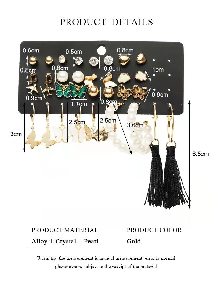 17 Pairs Fashion Stunning Earrings For Beautiful Girls Women's Fashion Accessories Jewellery Earrings Creative  Combination Note Pearl Breathtaking Earrings Sets