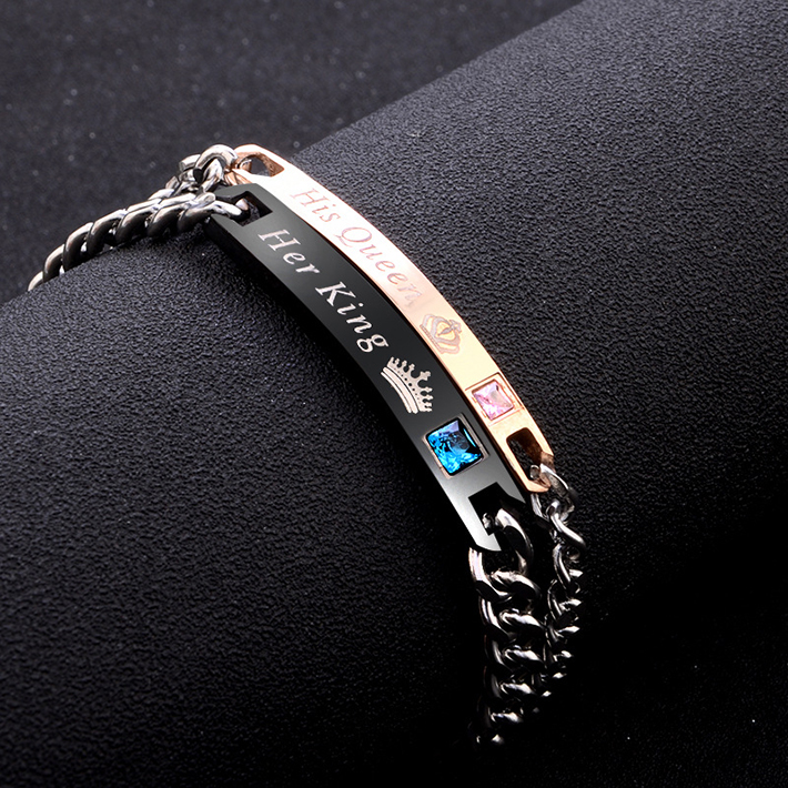 2 Pcs/Set Couple Bracelets Men/Women Bracelets His Queen Her King Bracelet Chain Crystal On Hands Jewelry Lovers Gift Valentine's Day
