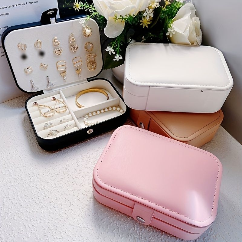 1pc Luxury PU Leather Portable Double Layer Jewelry Storage Box - Secure Locking Case with Soft Fabric Lining - Organize and Display Earrings, Necklaces, Rings, and More - Modern Desktop Organizer for Home or Office