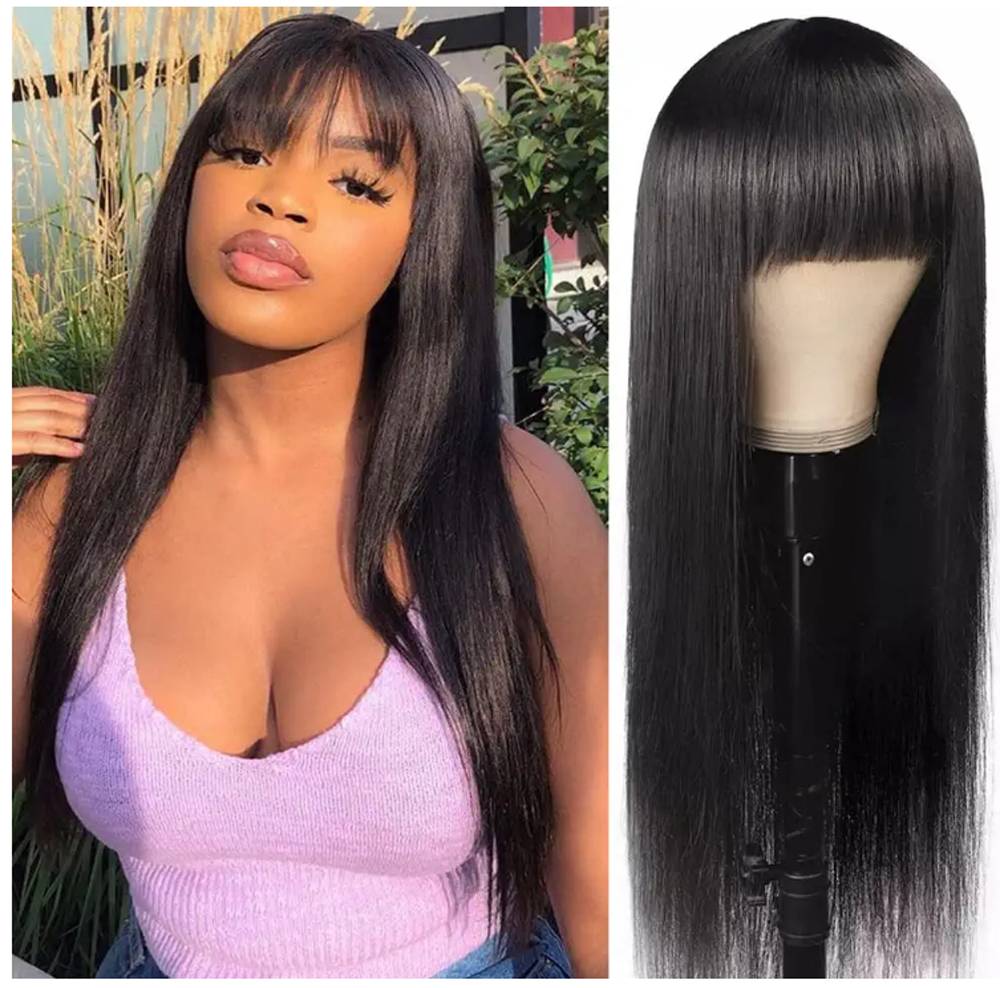 75cm  long Hair Wig for Women  Synthetic Hair Natural Long Straight Wig With Bangs Party Cosplay Wig for Girl Women（Black ）Gift long Straight Dark  Wig