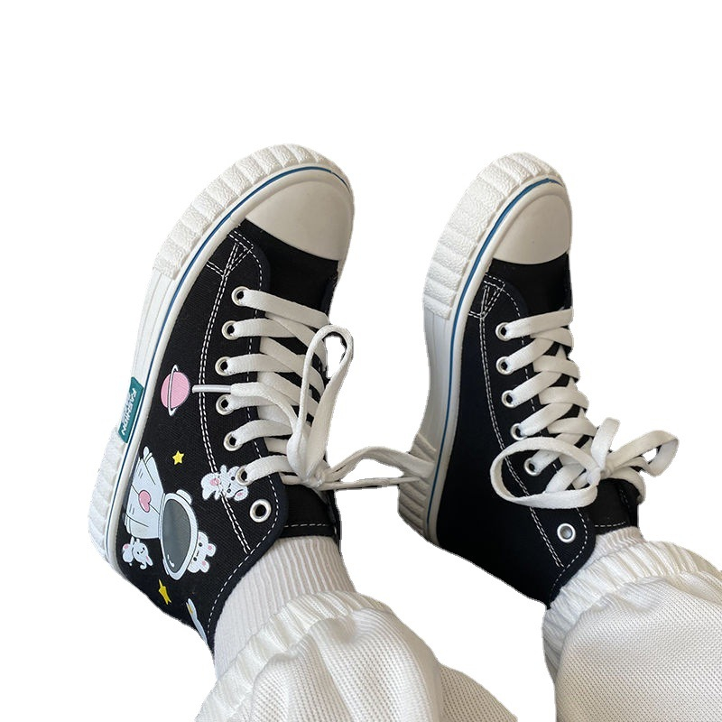 110-Z astronaut high-top canvas shoes platform cute pattern flat shoes
