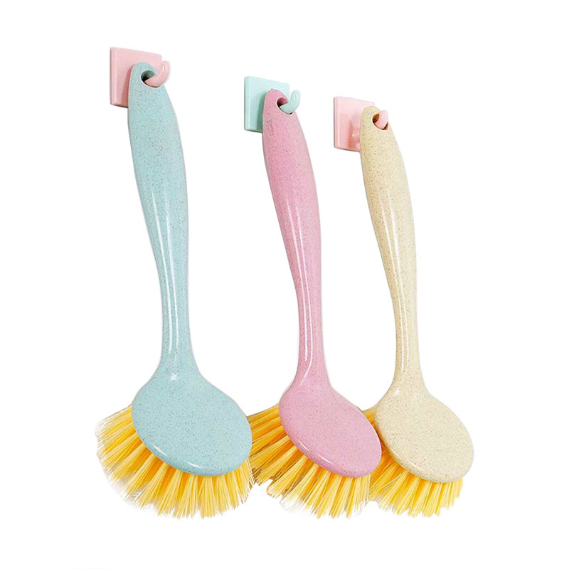 3 Pieces Wheat Straw Kitchen Dish Scrub Long Handle Cleaning Brush