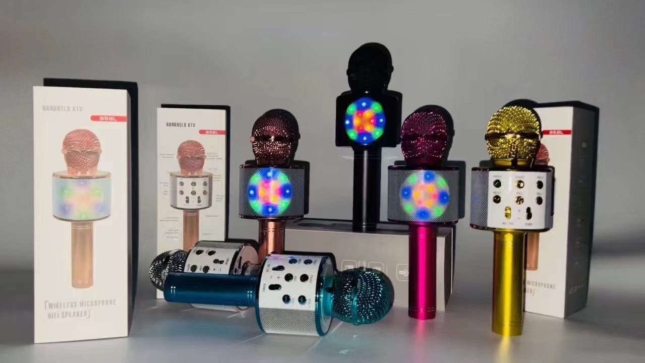 Wireless Bluetooth Karaoke Microphone, 3-in-1 Portable Handheld Karaoke Microphone Speaker Unit Home Party Birthday Fit All Smartphone PC (Rose Gold)Microphone Karaoke Microphone for Kids Singing, 5-in-1 Bluetooth Microphone with LED Light Karaoke Machine Portable Microphone Speaker Player Recorder for Family Gathering Birthday