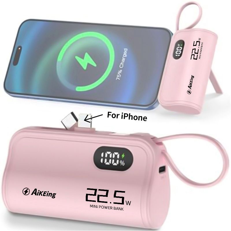 Aikeing Capsule Type Mobile Phone Charger 5800mAh Mobile Power Bank, 22.5w Fast Charging for iPhone 15/15 Pro Max/14/13/12/11/XR/8/Samsung, Android Mobile Phone Digital Accessories, etc.