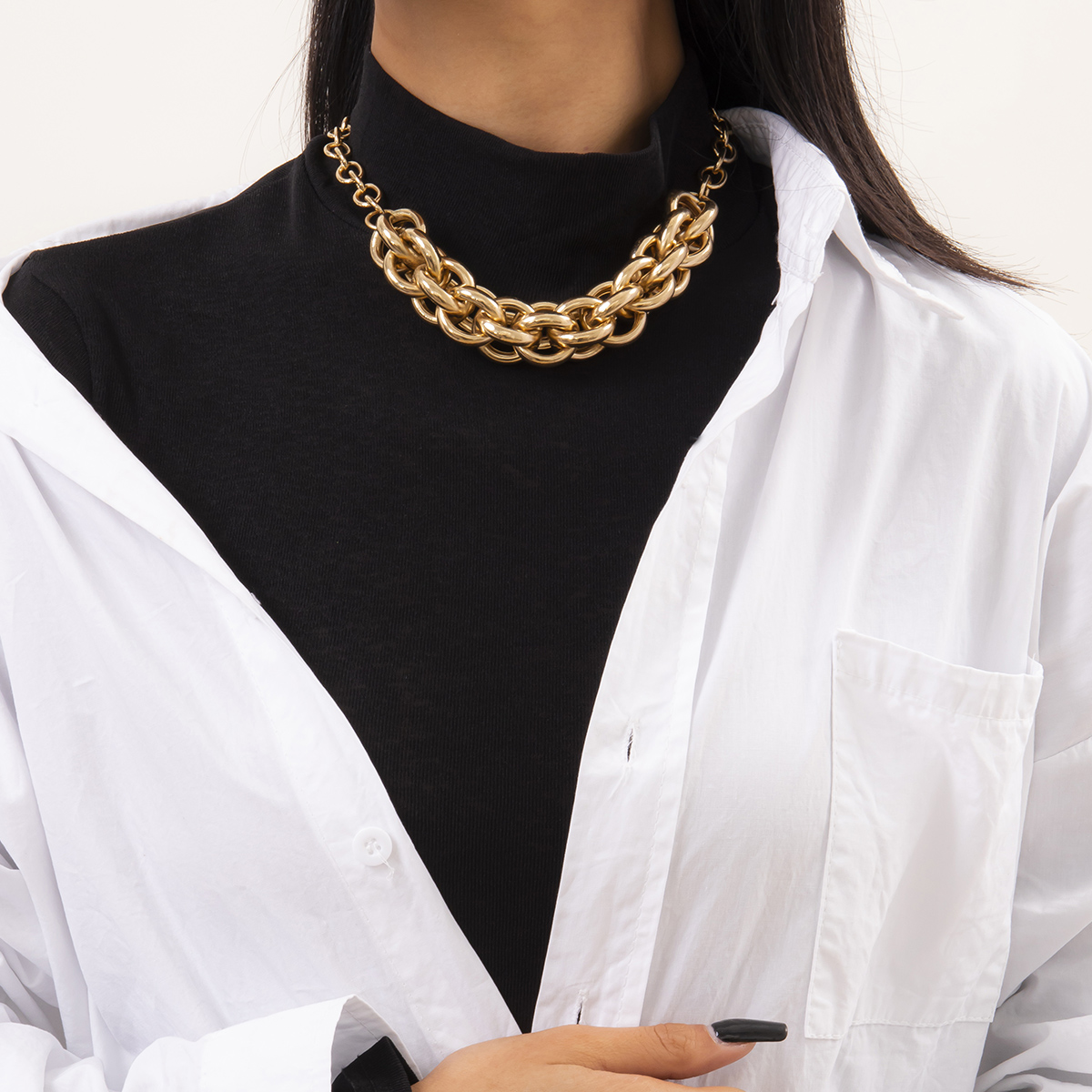 C03816 Geometric U-shaped Irregular Street Style Hip-hop Chunky Chain Necklace For Women Girls