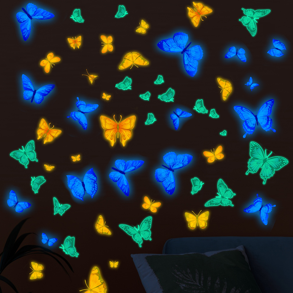 AFG3572 Three Color Luminous Butterfly Luminous PET Spray Stickers Luminous Butterfly Wall Southern Stickers