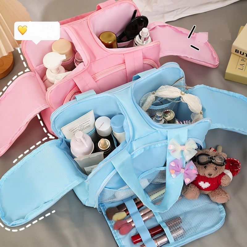 Fashion Simple Cosmetic Bag for Women Portable Lightweight Large Capacity Dual-Opening Partition Storage Bag Travel Toiletry Bag
