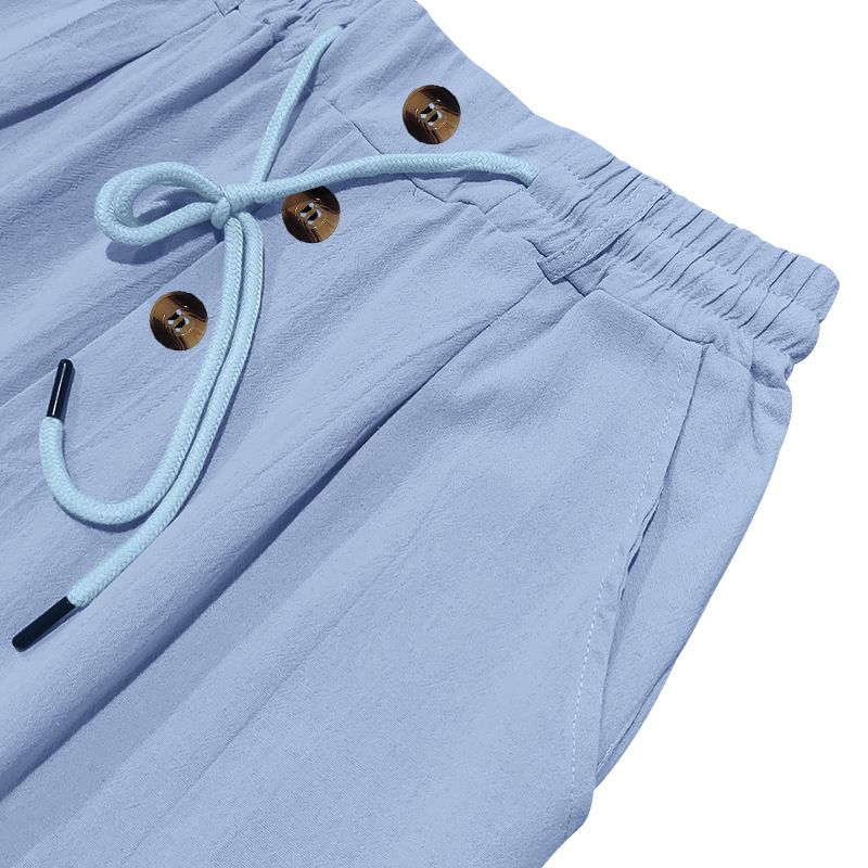 Men's Bottoms Pants Casual American Men's Cotton Linen Pants Button Decoration Drawstring Summer Beach Pants Straight Tube Solid Color Breathable Pants