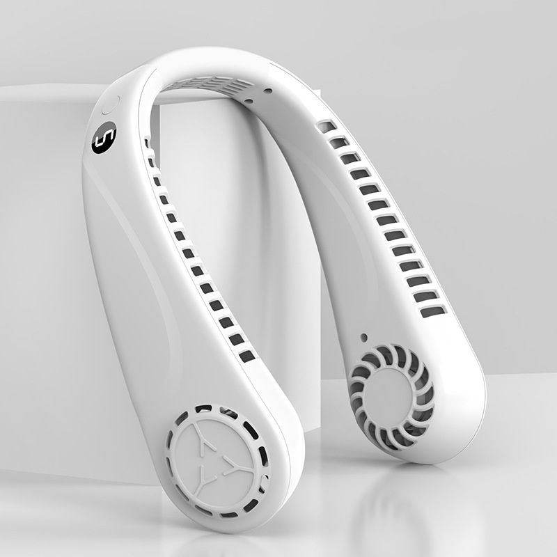 Neck-mounted fan, small and compact, with USB charging function, long battery life, portable and wearable.