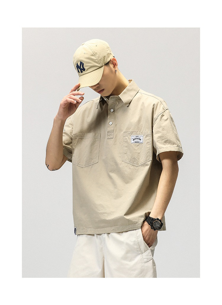 768 Men's Casual Cargo Shirt Polo Shirt Short Sleeve Top Summer
